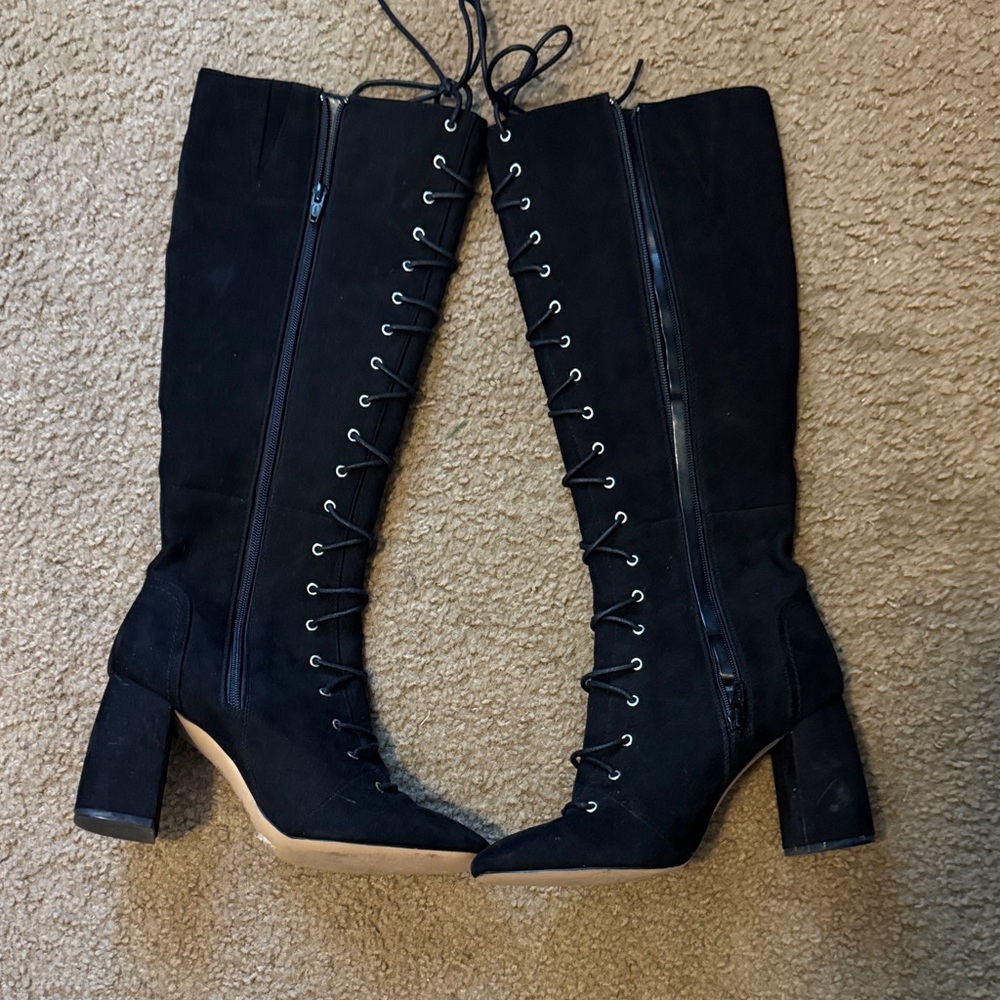 Black Knee-High Lace-Up Boots